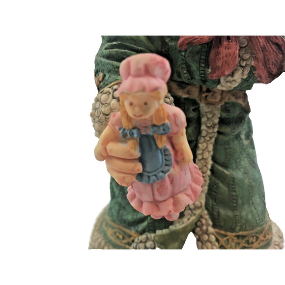 Green Resin Santa with Gifts and Sleeping Little Girl Doll 11" - RARE - Picture 4 of 7
